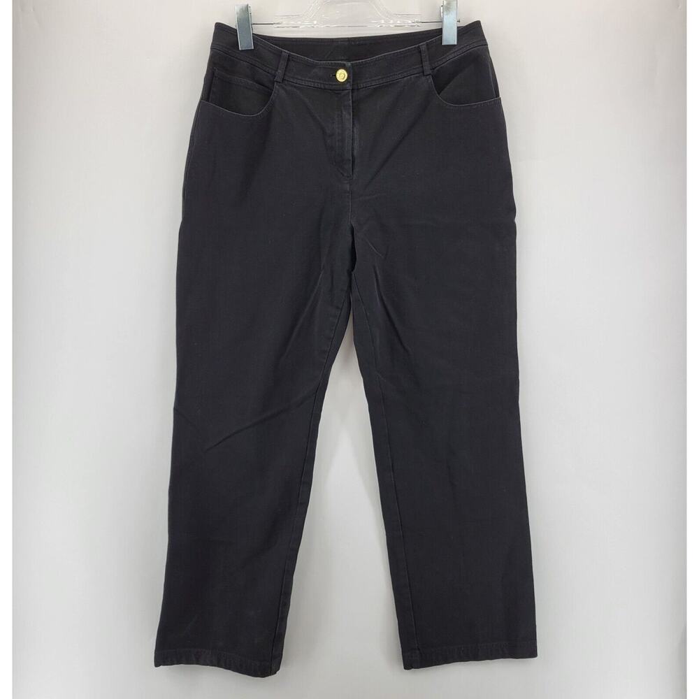 St John Jeans Womens 10 Black Wide Leg Cropped High Rise Stretch‎ Designer USA
